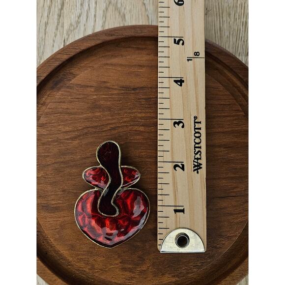 Vintage Red Enamel Acrylic Abstract Gold Tone Pendant - Picture 3 of 4